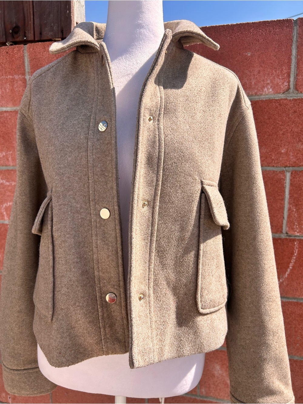 Zara Beige/Tan Wool-Blend Shirt Jacket